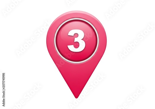 Pink location pin icon with number three