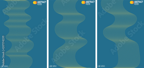 Fotografie Abstract poster design with wavy lines on blue background