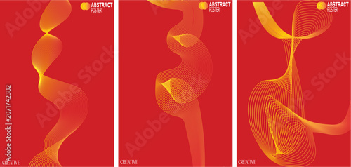 Tableau sur toile Vibrant abstract poster with creative yellow wave designs on red background