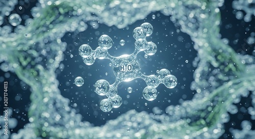 Water molecule structure in molecular formation with glowing h 2 o label