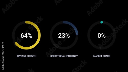 business analytics dashboard showcasing key performance indicators with animated circular charts