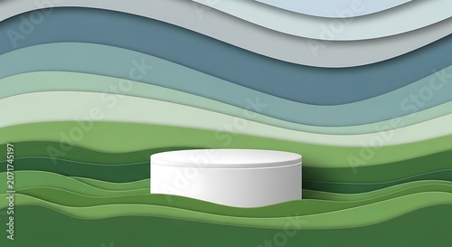 White product stand amidst abstract green blue wavy background