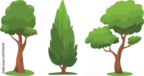 Green trees vector illustration set, nature plants foliage forest landscape flat cartoon design elements