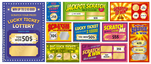 Tableau sur toile Scratch lottery cards or win prize tickets and scrape lucky coupons for lotto game