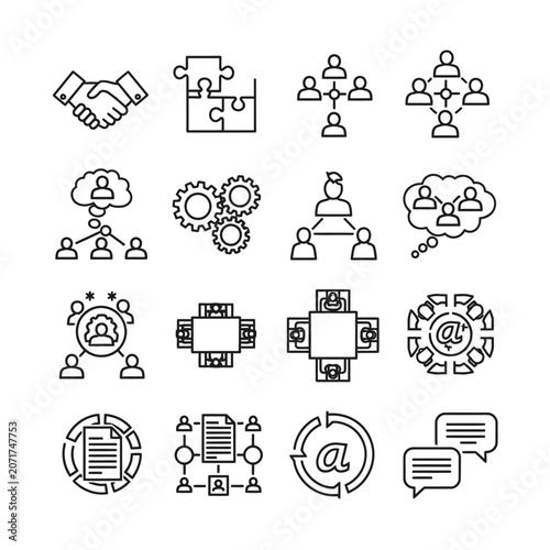 Business icons and teamwork symbols.