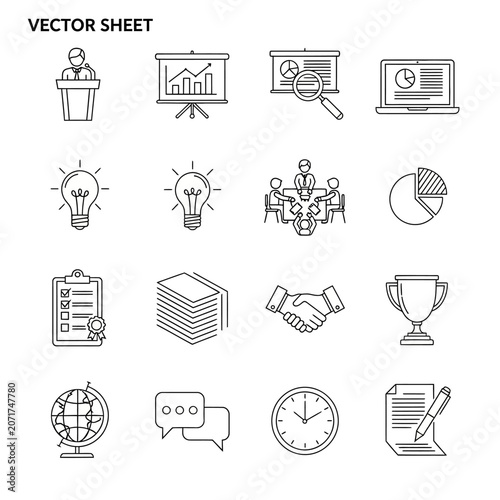 Business icons on white background.