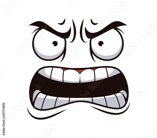 Fotografie Angry wrathy cartoon face emotion with yelling and grumpy irate expression