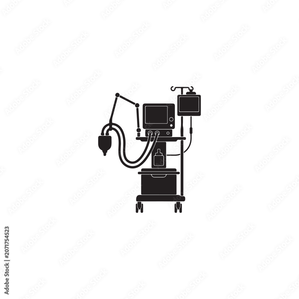 Fototapeta premium Hospital Ventilator Machine Solid Black Silhouette Medical Equipment Vector