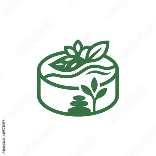 Minimalist Spa and Wellness Icon with Zen Stones and Leaves