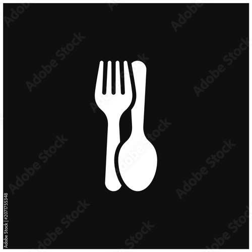 Minimalist Fork and Spoon Icon on Black Background