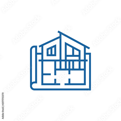 Blue Architectural Blueprint Icon of a Residential House Layout