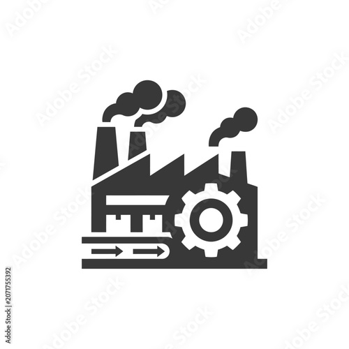Industrial Factory Icon with Gear and Conveyor Belt