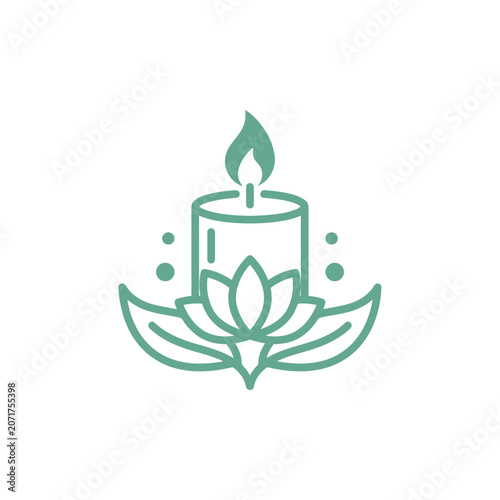 Minimalist Zen Spa Candle Icon with Lotus Flower Symbol