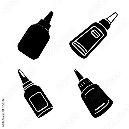 Four black spray paint bottle icons - Minimalist set of four spray paint bottle icons arranged in a square, perfect for design or labeling projects.