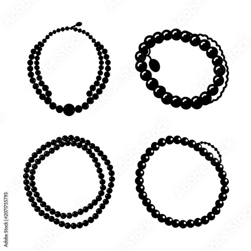 Black beaded bracelets and necklaces set - Four elegant black beaded bracelets and necklaces arranged neatly in a clean, simple layout for fashion or jewelry design inspiration.