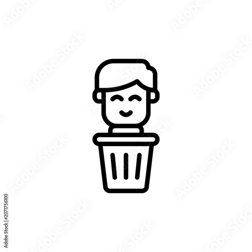 happy trash outline icon and illustration
