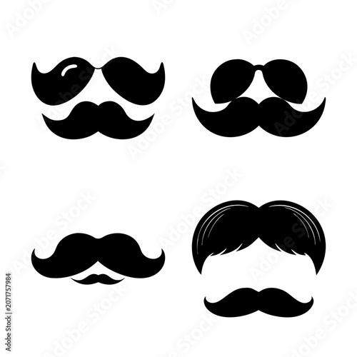 Four stylish black mustache illustrations - Clean and modern black mustache vector icons arranged in a simple grid layout for design use.