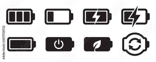 Modern Battery Symbol with Charge Level for Mobile Device, Electric Power and Energy Storage Design