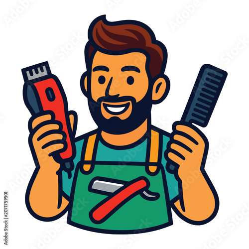 Stylish Barber Holding Barber Tools Vector Illustration
