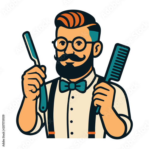 Stylish Barber Holding Barber Tools Vector Illustration
