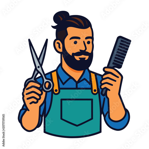 Stylish Barber Holding Barber Tools Vector Illustration
