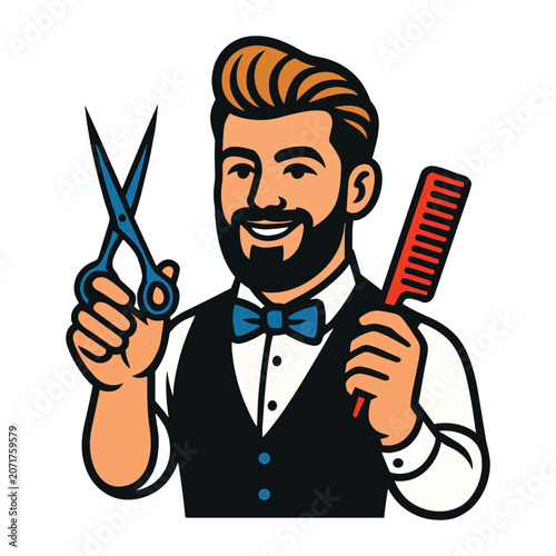 Stylish Barber Holding Barber Tools Vector Illustration
