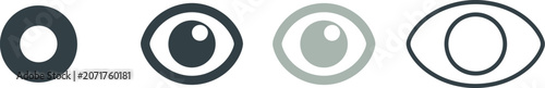 Photos Eye view visibility icon set featuring minimal watch, vision, and interface symbols in vector style