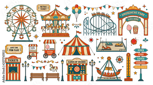 Fotografie Amusement Park Fun: Ferris Wheel, Roller Coaster, Carousel & Carnival Rides