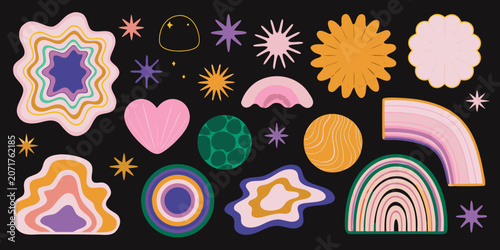 Tableau sur toile Abstract Liquid Marble Shapes And Stars A Colorful Vector Illustration Collectio