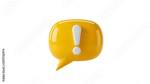 Yellow speech bubble with exclamation mark on white background