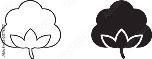Foto Cotton boll flower black silhouette and outline line art icon.