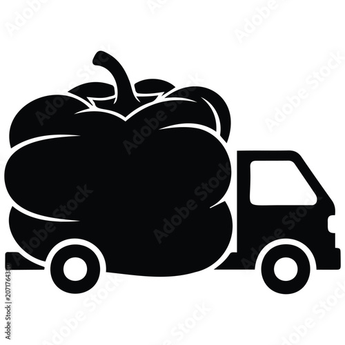 Truck delivering giant bell pepper vector silhouette illustration line art delivery.