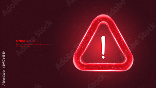 Cyber Threat Alert Banner Red Neon Plexus Triangle Warning Sign Danger Digital Security Technology Background Vector