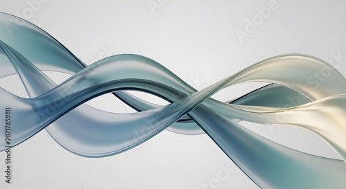 Beautiful swirling blue and gold ribbons on a light gray background