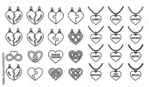 Canvastavla Monochrome friendship heart pendant collection with matching necklace charm desi