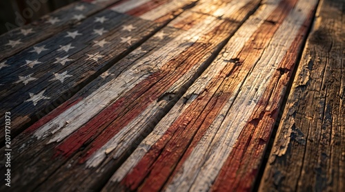 American Flag Painted on Rustic Weathered Wood