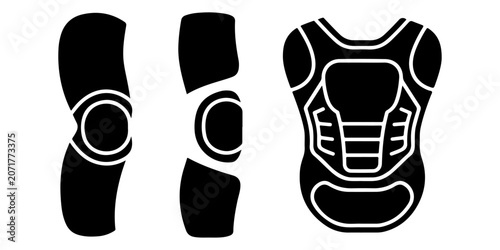 Foto Protective sports equipment icon set featuring vest, knee pad, chest protector a