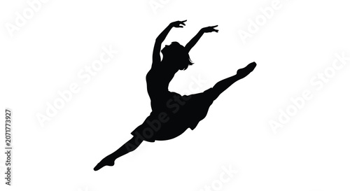 Bild auf Leinwand A dynamic ballerina in mid leap a black silhouette against a white background si