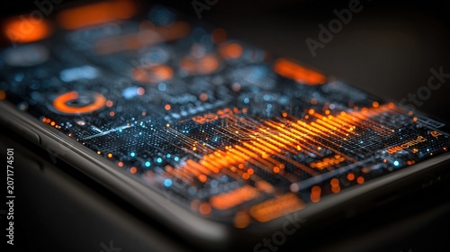 Close-up of Digital Music Mixer on Smartphone Screen.