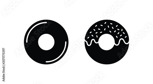 Tableau sur toile Two black silhouette donuts with glaze and sprinkles on a white background silho