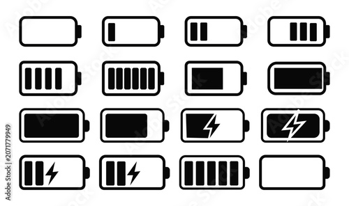Battery charge icon vector. indicator battery illustration symbol. Batery level, energy, full. Power low up status batteries logo. 