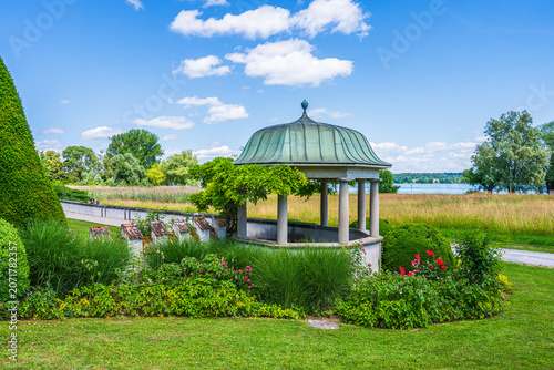 Part of the grounds of Seeburg Castle on Lake Constance and the surrounding landscape in Kreuzlingen, in the Canton of Thurgau, Switzerland