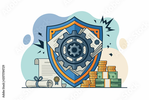 Financial Security Shield Protecting Money and Documents