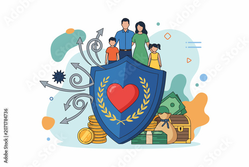 Family Financial Protection and Life Insurance Concept Vector