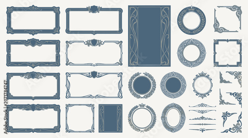 Elegant Decorative Frames and Corner Elements Set - Art Nouveau Style