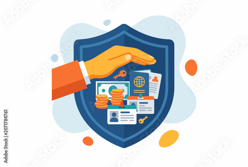 Financial Security Shield Protecting Money and Identity Documents