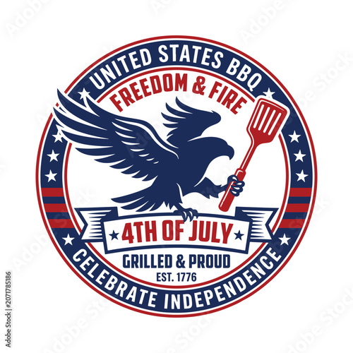 United States BBQ Freedom and Fire 4th of July Patriotic Grill Badge Vector Design