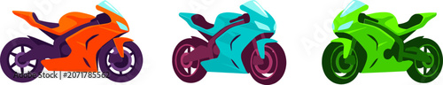Fotografía Modern Sport Motorcycle Sportbike Vector Element Set with Three Colorful Racing