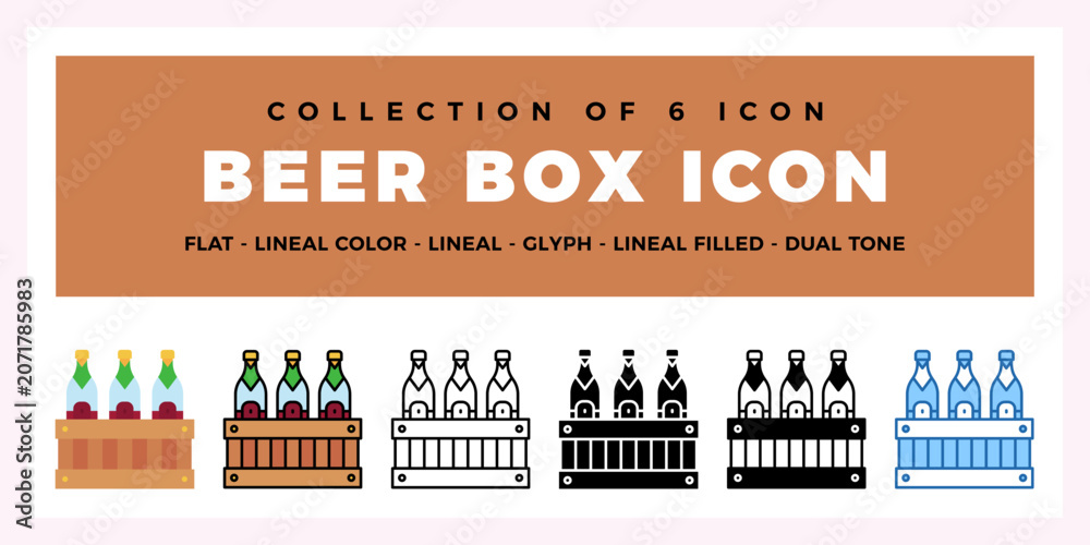 Naklejka premium Collection of 6 Beer Box Icons Flat. Lineal. Glyph Styles