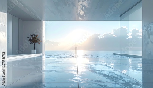 A serene ocean view from a modern minimalist interior